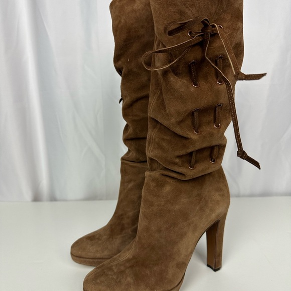 New Moschino Boho Brown Suede Leather Heeled Boots Size 7.5 - Picture 6 of 10